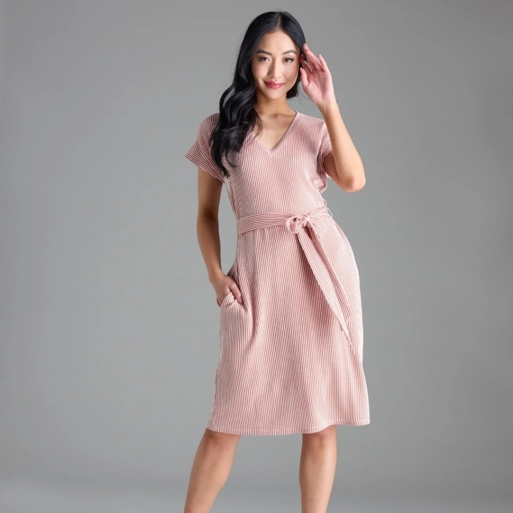 Downeast VNECK TEE DRESS IN ARAGON STRIPE